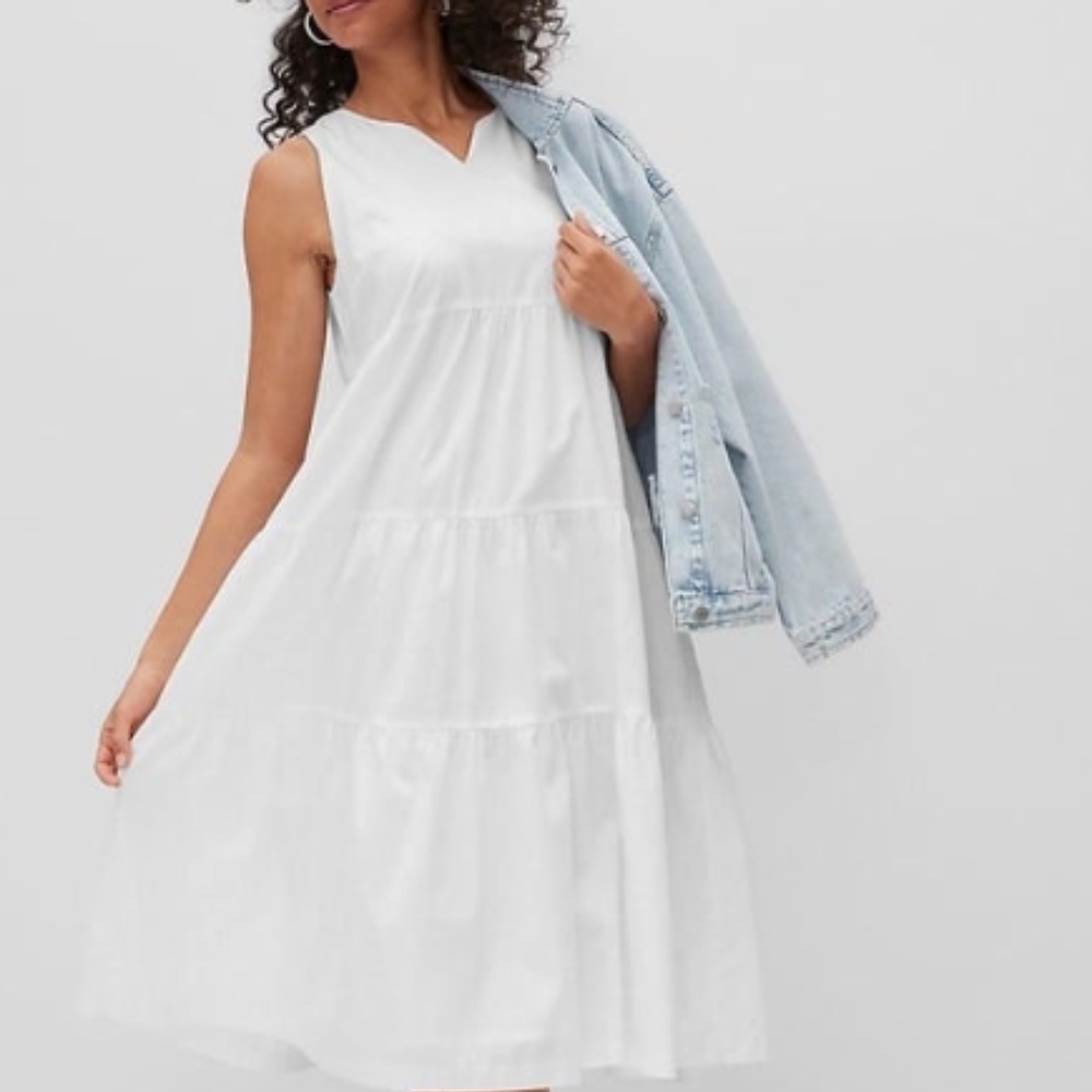 Banana Republic White Organic Tiered Midi Dress